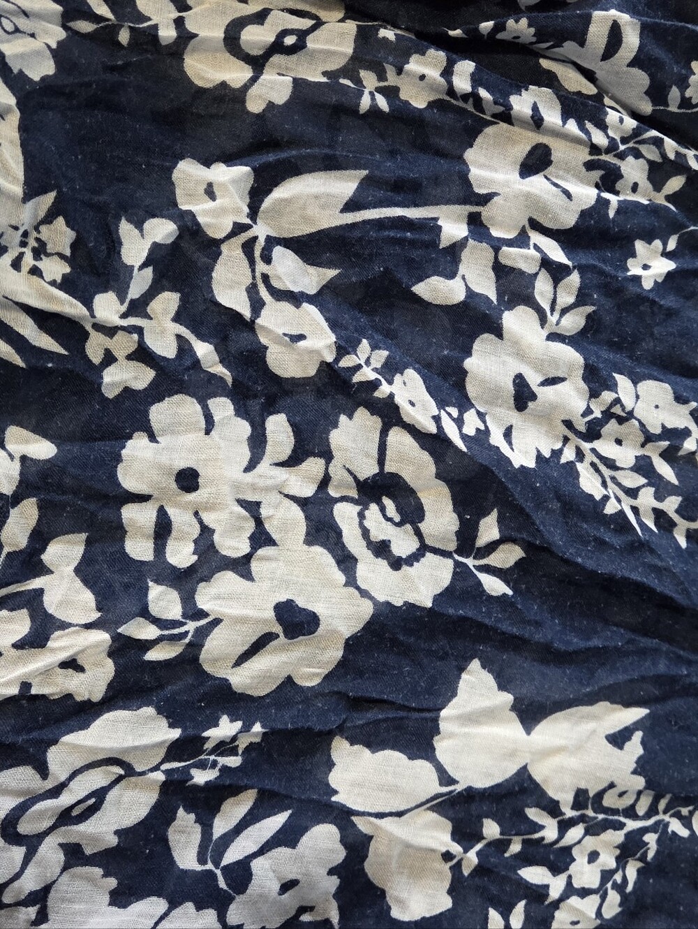 Navy Blue and White Floral Scarf
